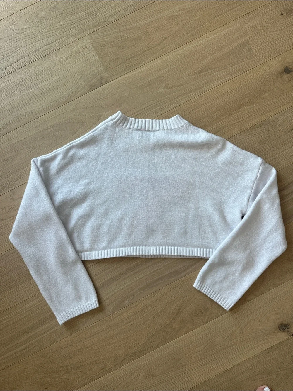 Edikted White Cropped Sweater with Pink Bow Accent size XS